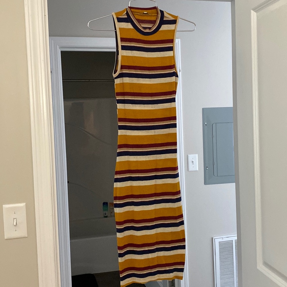 Charlotte Russe Striped Mock Neck Sleeveless Bodycon Midi Dress